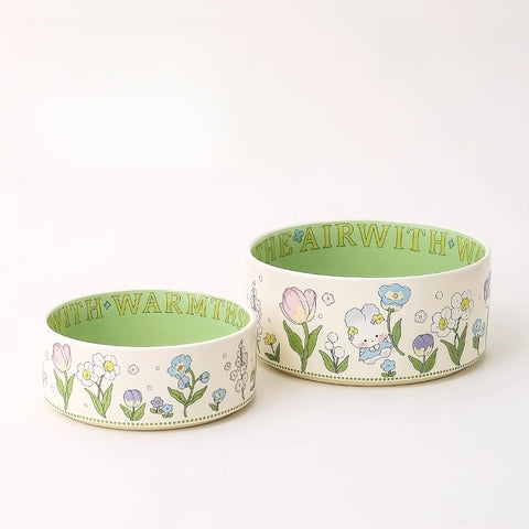 NobleKitty Green Bunny Ceramic Bowl for Healthy Pet Eating