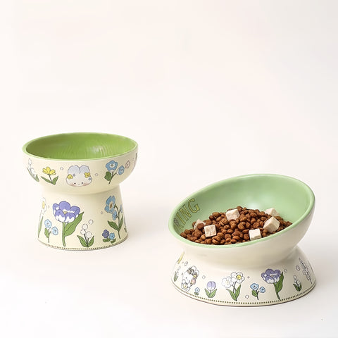 NobleKitty Green Bunny Ceramic Bowl for Healthy Pet Eating
