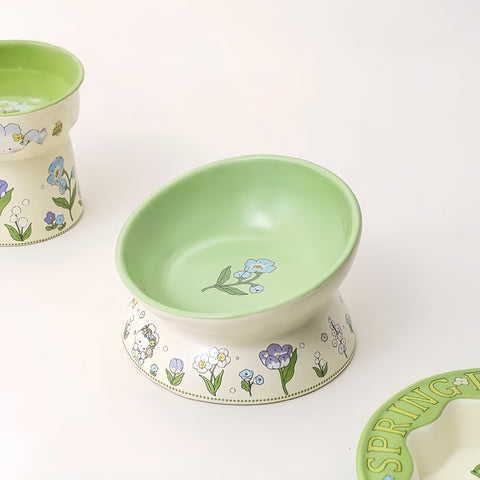 NobleKitty Green Bunny Ceramic Bowl for Healthy Pet Eating