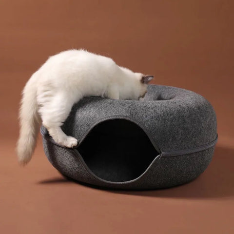 Foldable Wool Felt Cat Tunnel – Soft Portable & Fun Play Space for All Cats