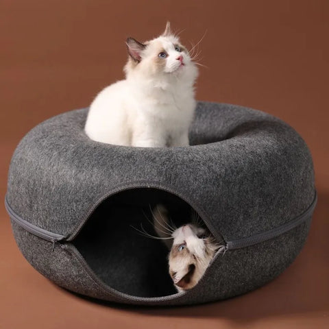 Foldable Wool Felt Cat Tunnel – Soft Portable & Fun Play Space for All Cats