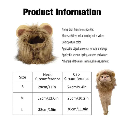 NobleKitty™ Lion Mane Hat for Cats & Small Dogs – Cute & Comfortable Faux Fur Pet Costume Accessory, Perfect for Halloween, Christmas & Parties