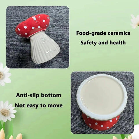 NobleKitty Mushroom Ceramic Cat Bowl – Cute Elevated Feeder with Polka Dots for Cats & Small Dogs